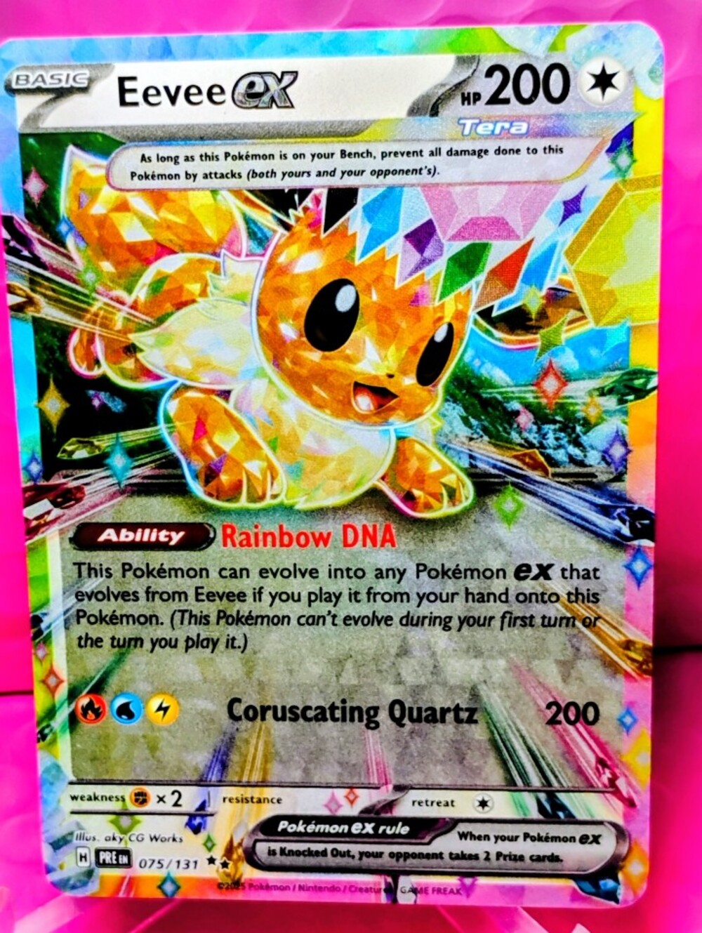 Eevee ex Rainbow DNA Holographic Pokémon Card - Bright Multicolor #075/131 Rare